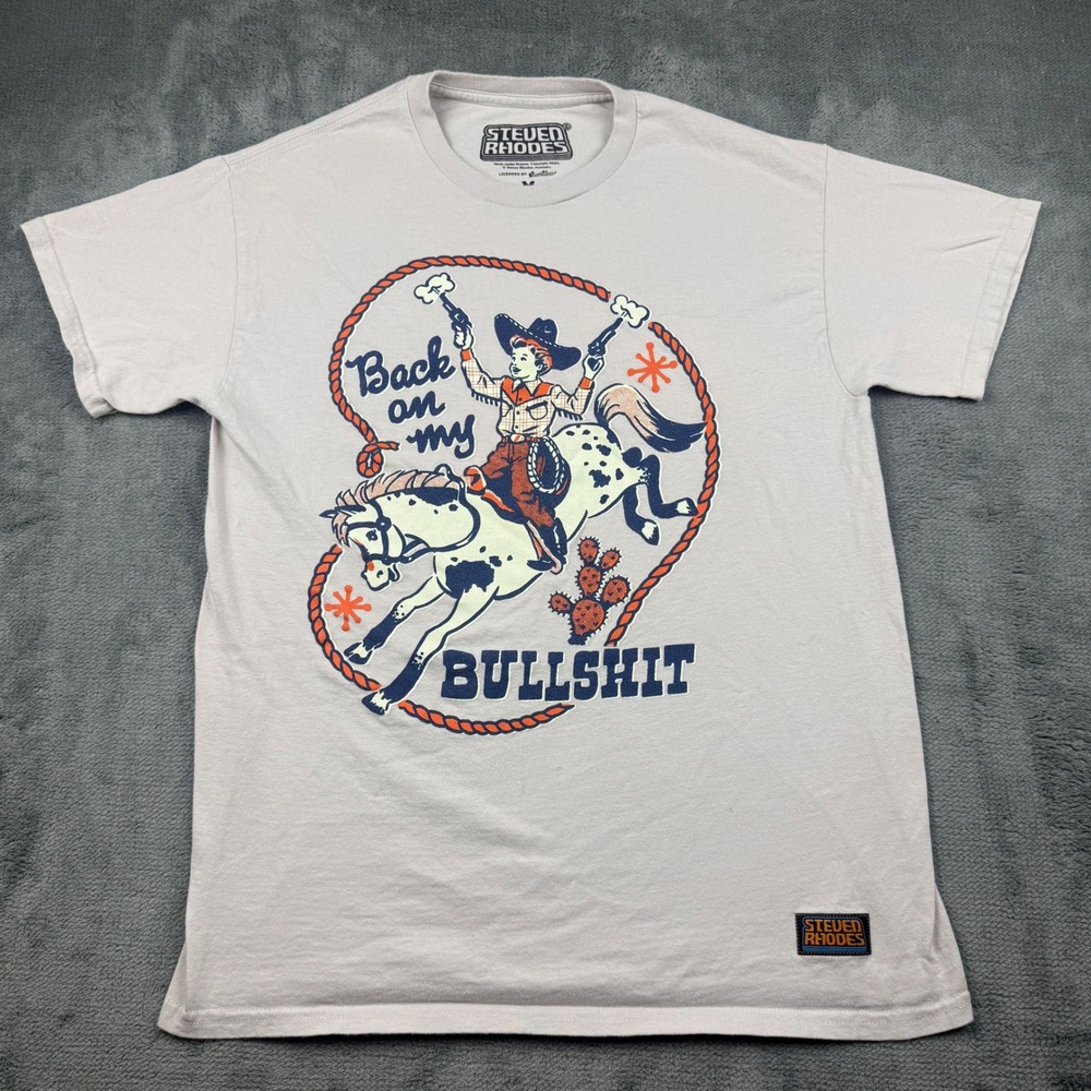 Steven Rhodes Back On My Bullshit Graphic Tee Gray Mens Medium Retro Cowboy Tee
